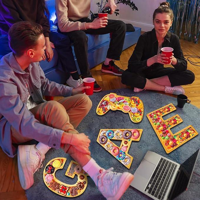 GAME Charcuterie Boards Letters Gaming Wooden Serving Platters for Snack Fruit Meat Fillable Cheese Board Gifts for Teenager Boys Birthday Party Supplies Rustic Tabletop Container Dishes Serving Trays