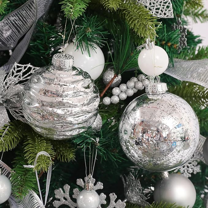 Large Christmas Ball Ornaments, Oversized Shatterproof Plastic Decorative Hanging Mercury Ornaments Ball for Xmas Holiday Party Decorations (Silver, 4.0")