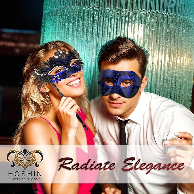 Hoshin Masquerade Mask for Couple, Mardi Gras Deecorations Venetian Masks with Stick for Womens