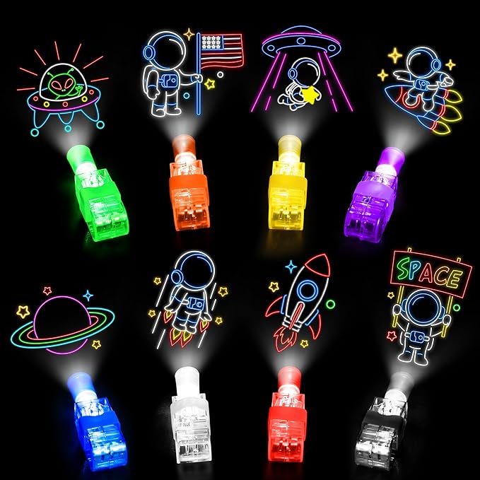 32 Pcs Finger Lights Space Theme Party Favors for Kids, Glow in the Dark Light Up Party Supplies Astronaut Toys Gifts Bulk for Boy Girl Birthday Goodie Bags Stuffers Back to School Classroom Prizes