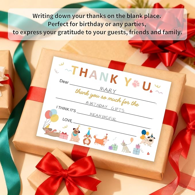 Kids Thank You Card, Dog Theme Thank You Notes, Pet Greeting Card With Envelope, Birthday Wedding Graduation Christmas Party Favors Supplies Decor(20 Pcs)-06
