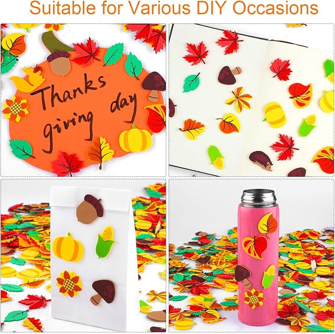 Aneco 500 Pieces Leaf Foam Stickers Self-Adhesive Fall Maple Squirrels Acorns Stickers for Fall Thanksgiving Scrapbooking Craft Decorations, Assorted Fall Theme