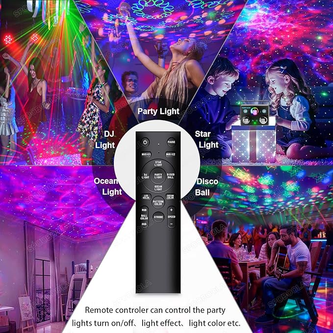 Disco Ball,Party DJ Disco Light Strobe Stage Dance Light Glow Party Sound Activated with Remote Control Rave Ocean Star Projector for Club KTV Christmas Halloween Dancing Parties Holiday Décor