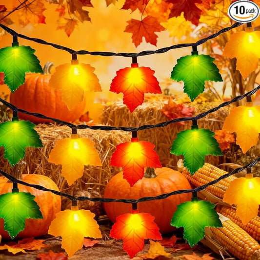 Fall Maple Leaf String, 8.5FT Outdoor Fall Lights with 10 LED Multicolor Maple Leaves Light Plug in Fall String Lights for Autumn Home, Kitchen, Table, Home, Mantel and Thanksgiving Decorcoration