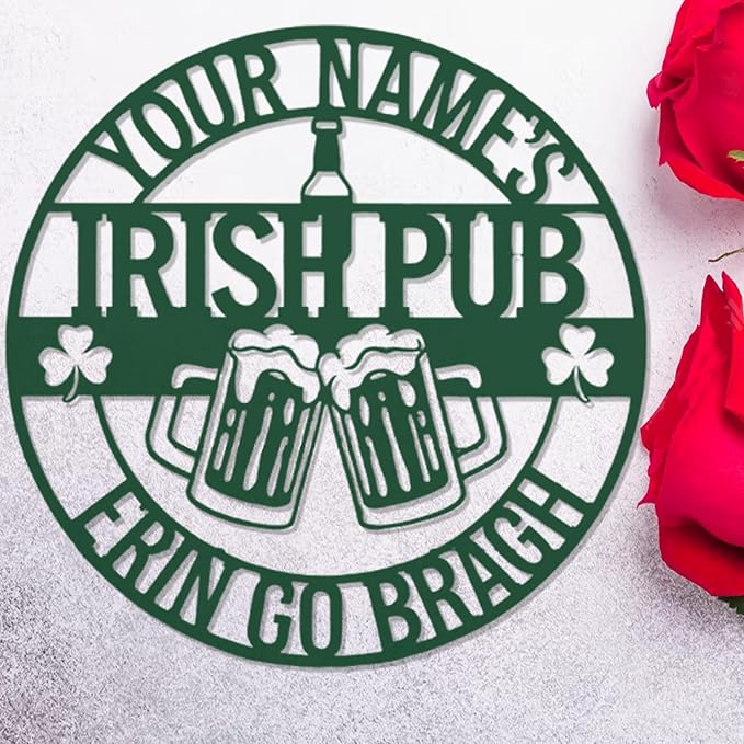 Vintage Irish Pub Metal Sign with LED - Personalized Bar Wall Decor, Custom Tavern Plaque for Man Cave, Basement, St. Patrick’s Day Gift Ideas for Him, Men, Dad, Grandpa