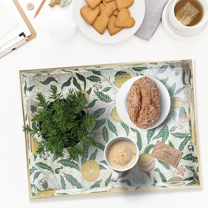 Spsyrine Lemon Serving Tray with Handles, Plastic Decorative Tray for Coffee Table, Living Room, Home Decor