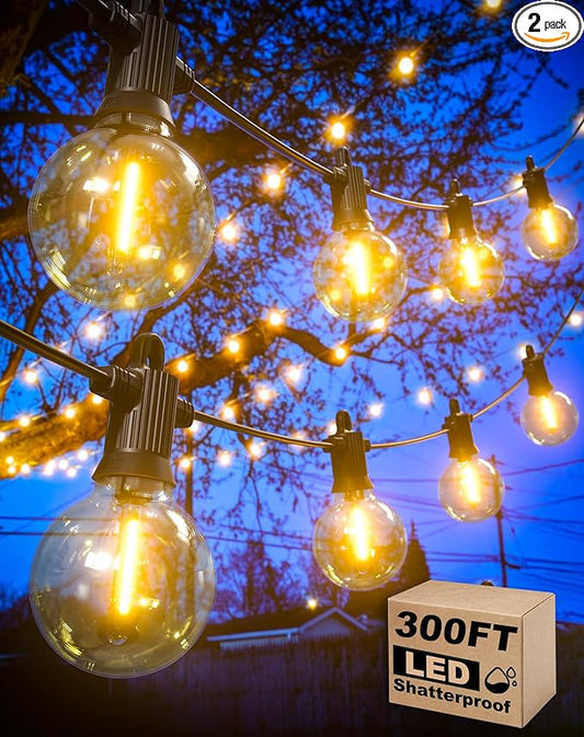 Outdoor String Lights Waterproof, 300FT Patio Lights with 146 Shatterproof G40 Globe Bulbs(6 Spare), Connectable Dimmable LED Hanging String Lights for Outside Backyard Porch Balcony (150FT x 2)