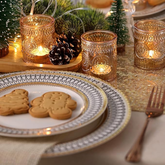 DEVI 24pcs Gold Glass Votive Candle Holders, Wedding Decorations, Gold Centerpieces for Tables, Bridal Shower Fall Party Home Table Decor