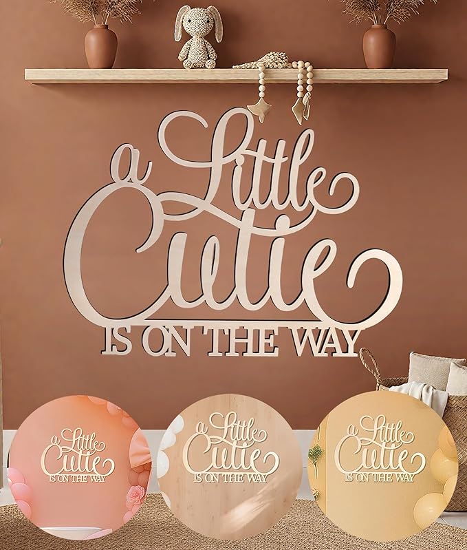 Little Cutie Wooden Sign - cc Unfinished Wood Sign Decorations for Baby Showers, Gender Reveals & Party Photo Props (Little Cutie Wooden Sign)