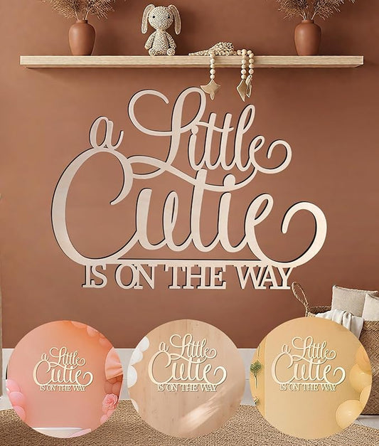 Little Cutie Wooden Sign - cc Unfinished Wood Sign Decorations for Baby Showers, Gender Reveals & Party Photo Props (Little Cutie Wooden Sign)