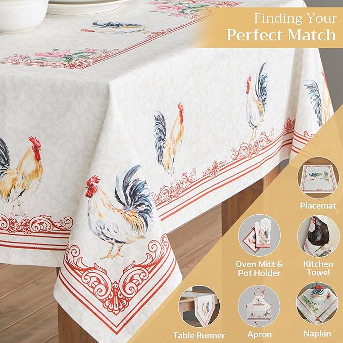 Maison d' Hermine Table Cloth Square Table 100% Cotton 60 x 60 Inches Tablecloth Reusable Decorative Everyday Use for Dining Room, Farmhouse, Home, Party, Festive & Wedding Spring Summer - Campagne