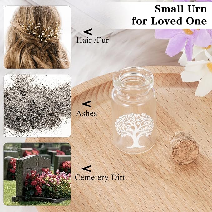 SOITIS Customized Wooden Box for Ashes - Small Glass Urn for Human Ashes Keepsake, Engraving Mini Urns for Ashes Cremation Holder, Funeral Keepsake for Women Men-White Tree Urn