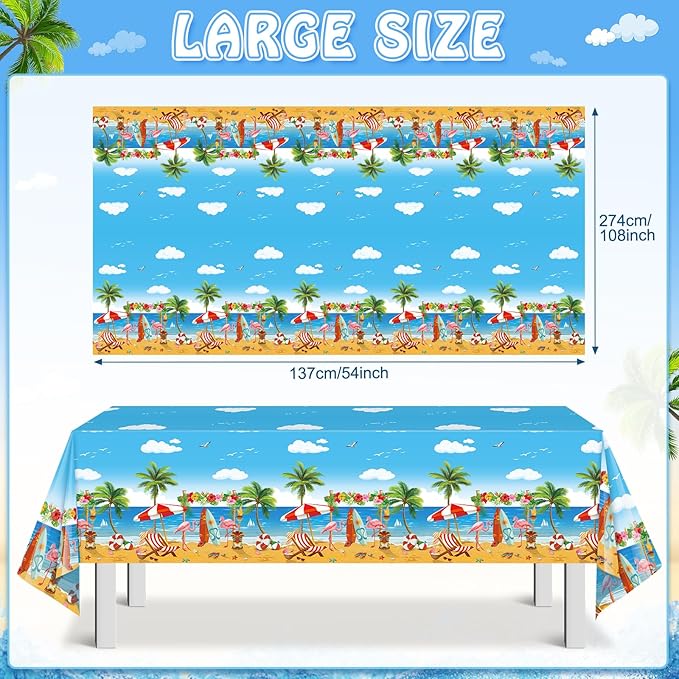 1 Pack Summer Beach Plastic Tablecloth Party Decorations, Disposable Aloha Luau Hawaiian Tablecloth, Flamingo Surfboard Table Cover for Summer Beach Pool Hawaiian Theme Party Decorations, 54 x 108Inch