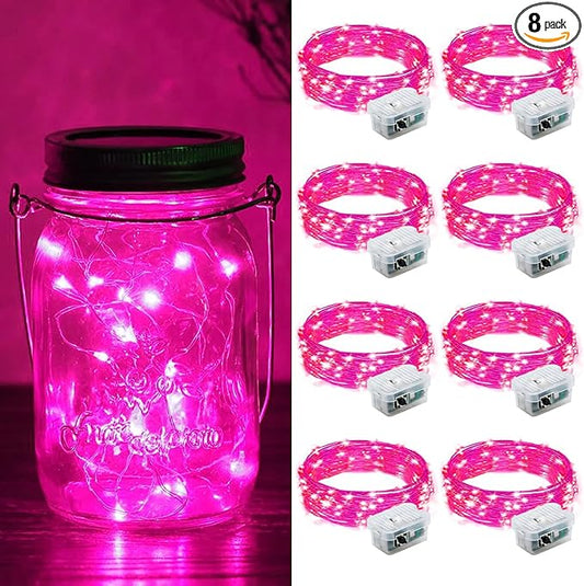 ZGWJ 8 Pack Fairy Lights Battery Operated, 7ft 20 Mini LED Fairy String Lights Silver Wire 3 Modes for DIY, Parties, Wedding, Bedroom, Halloween Christmas Decoration Pink