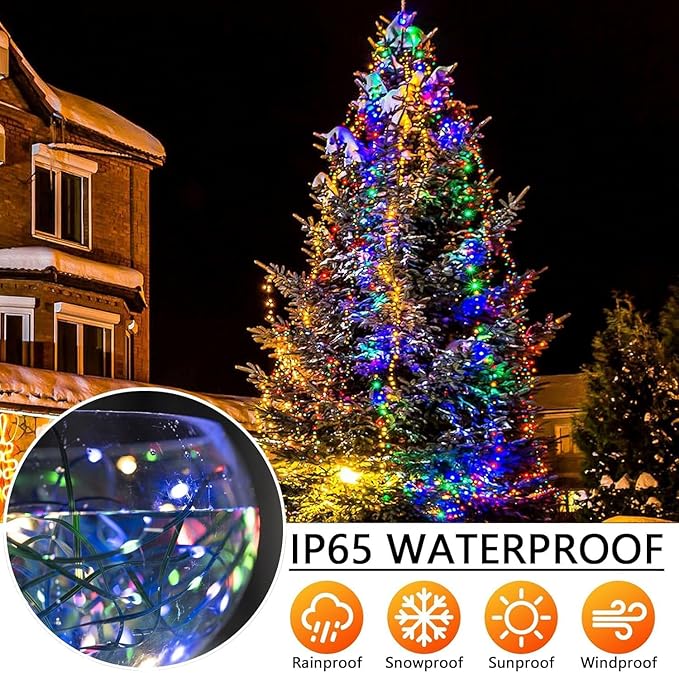 Solar Christmas Lights Outdoor Waterproof, 640 LED 210 Ft Solar Christmas String Lights Multicolor Outdoor Solar Lights,with 19 Mode Xmas Light for Xmas Tree Festival Christmas Decoration