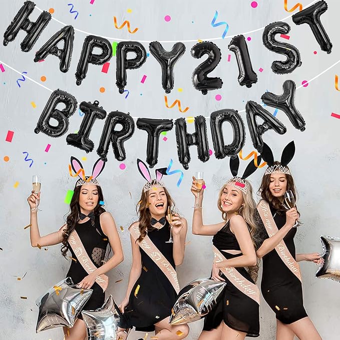 76pcs Happy Birthday Balloon Banner, Black Balloons Letters, Personalized 16" Mylar Foil Birthday Decorations includes 2 Sets A- Z, 1 set Number 0-9 and "HAPPY BIRTHDAY" letters (with Balloon Pump)