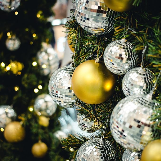 Lenwen 100 Pcs 2 Inch Mini Disco Balls Ornaments Hanging Disco Party Decorations Bulk 70s Reflective Silver Mirror Ball for Party Decor Supplies Tree Wedding Birthday Props Mardi Gras