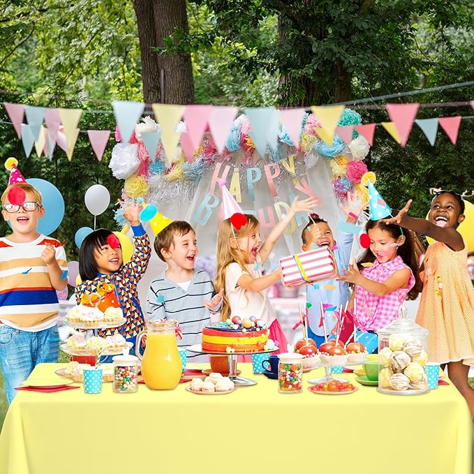 WNINK 3 Pack Light Yellow Tablecloths, Yellow Disposable Plastic Waterproof Table Cover, 54" x 108", for Birthday, Baby Shower，Wedding, Bridal Shower, Picnic Camping Parties