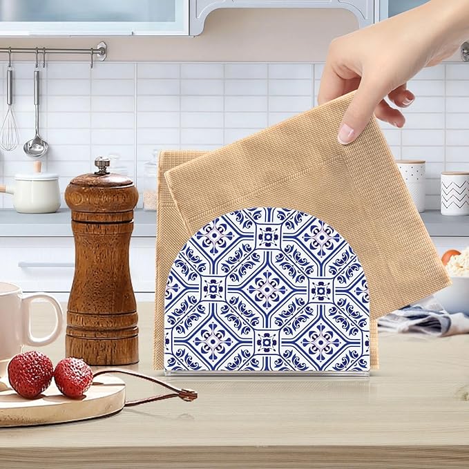 Napkin Holder, Blue and White acrylic Napkin Holder for Table Standing Napkin Holders for Table, Kitchen & Dining Room Decor