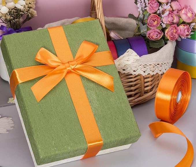 1 Inch Orange Solid Satin Ribbon, 50 Yards Craft Fabric Ribbon for Gift Wrapping Floral Bouquets Wedding Party Decoration