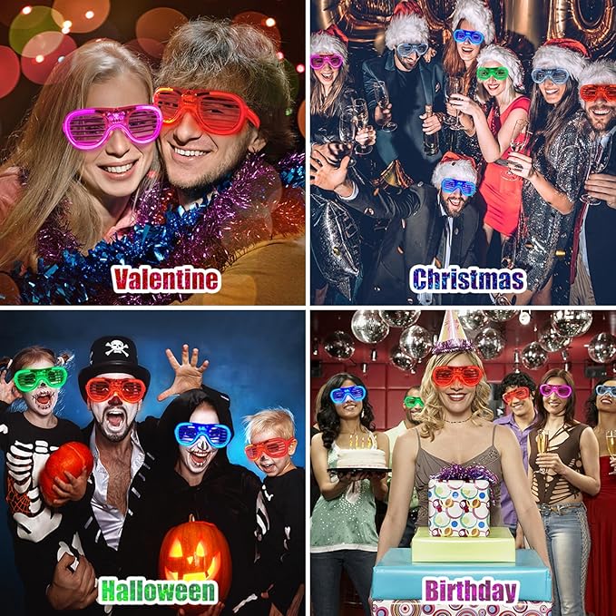 25 Packs LED Glasses 5 Neon Colors glow in the dark party supplies Favor for Kids Adult Glow sticks Light Up Glasses fit Holiday Birthday Valentine's Day and Halloween Party Supplies Cosplay Christmas