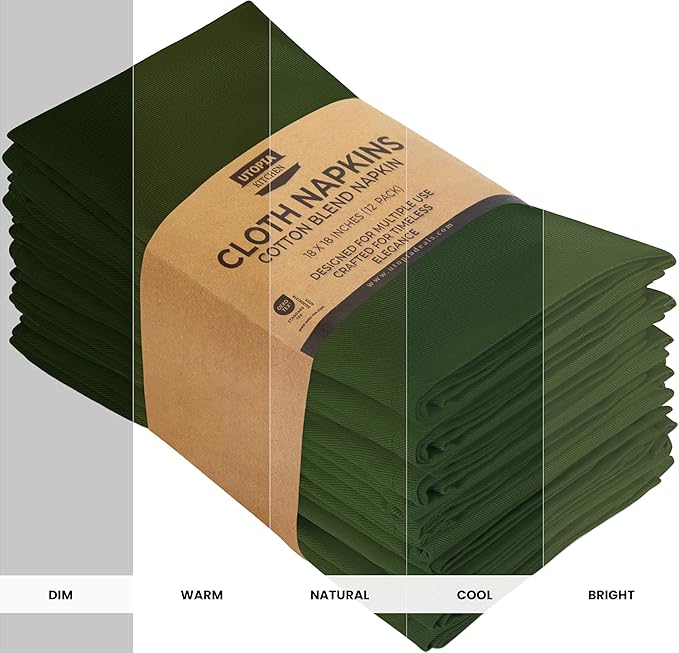Utopia Kitchen Olive Cloth Napkins [12 Pack, 18x18 Inch] Absorbent Cotton Blend Washable and Reusable for Dinner, Restaurant, Lunch, Wedding and Hotel