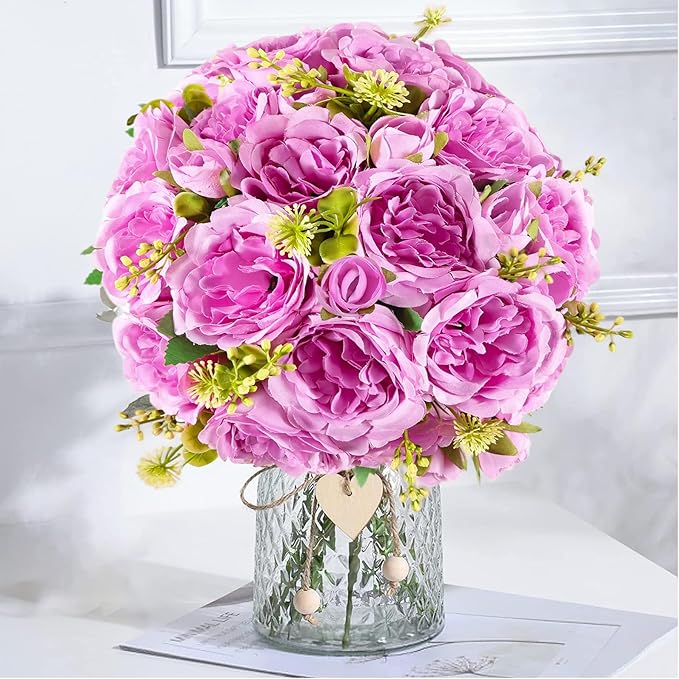 8 Packs Artificial Peonies Silk Flowers: Faux Peony Bouquet 8 Bundles, Fake Peonies Flowers Bulk for Centerpiece Table Wedding Party Home Decor for Vase Decoration (Light Purple)