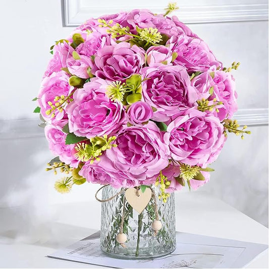 8 Packs Artificial Peonies Silk Flowers: Faux Peony Bouquet 8 Bundles, Fake Peonies Flowers Bulk for Centerpiece Table Wedding Party Home Decor for Vase Decoration (Light Purple)