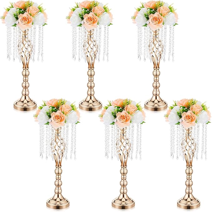 Amylove 6 Pcs Wedding Centerpieces Tall Vases - 21.7 Inch Gold Crystal Geometric Flower Stand, Elegant Table Decor for Wedding Reception, Party, Banquet, Hotel Decorations (21.7 Inch,Crystal)