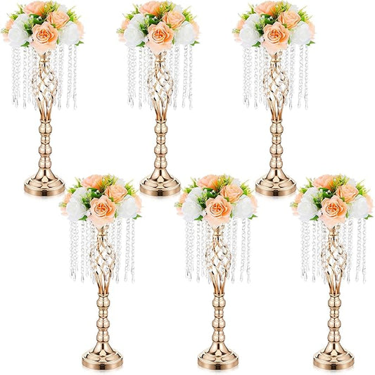 Amylove 6 Pcs Wedding Centerpieces Tall Vases - 21.7 Inch Gold Crystal Geometric Flower Stand, Elegant Table Decor for Wedding Reception, Party, Banquet, Hotel Decorations (21.7 Inch,Crystal)