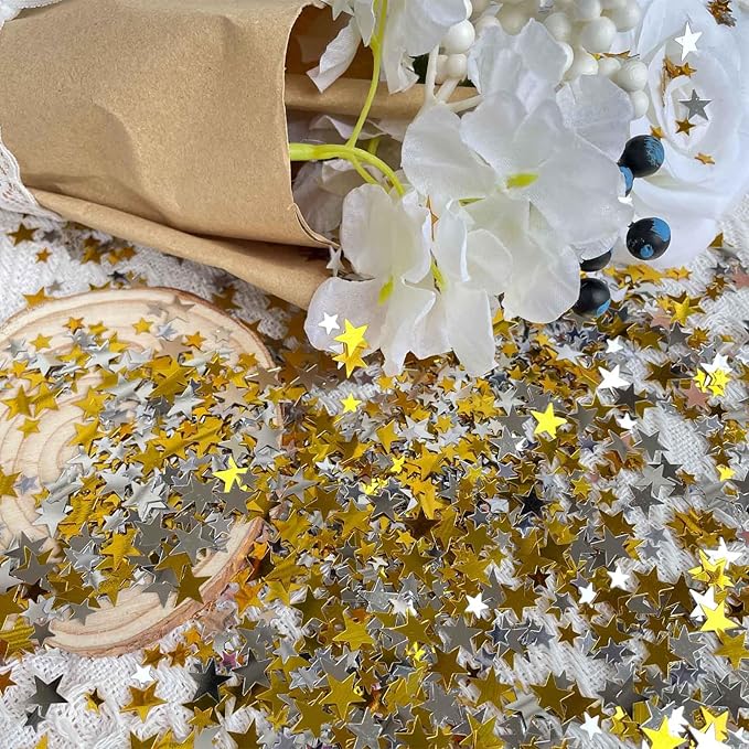 60g Star Confetti Glitter Star Table Confetti, Metallic Foil Star Glitter, Table Decorations for Party Wedding birthday graduation Decorations(Glitter Gold and Silver Set, 10mm and 6mm)