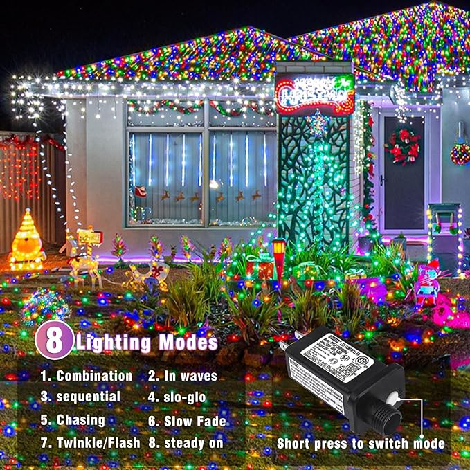 Christmas Lights Indoor, 132FT 400 LED Outdoor String Lights with 8 Modes Waterproof, Plug in Fairy Twinkle Lights Clear Wire for Bedroom Xmas Window Tree Wedding Decorations