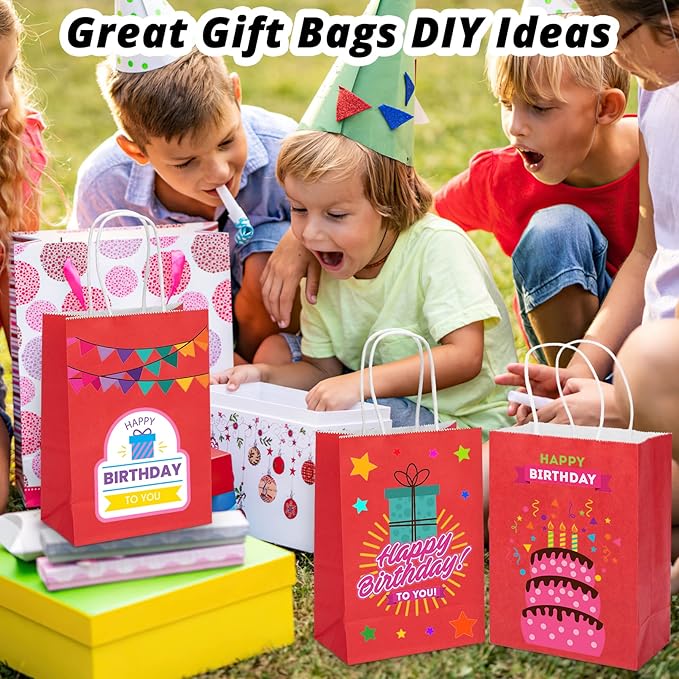 100 Pack 5.9x3.15x8.26 inch Small Gift Bags, Kraft Red Bags with Handles Bulk for Birthday Party Favors,Gift Paper Bags,Retail Shopping Business Goody Craft Gift Bags