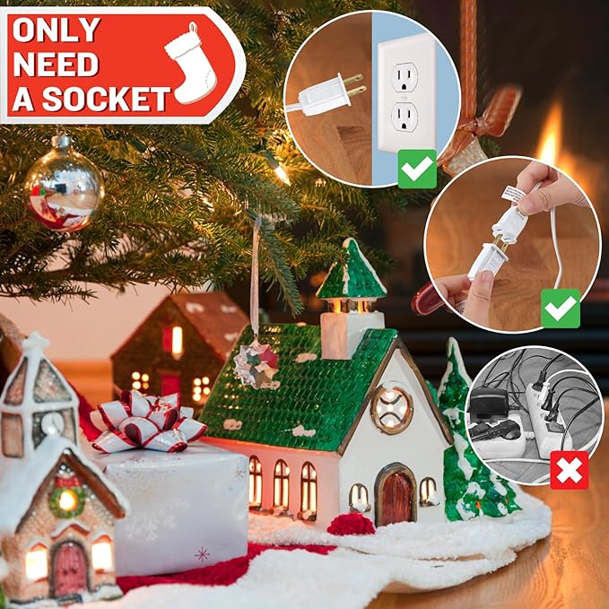 LaWana Christmas Village Lights with 5 LED Warm-White Bulb,Decoration for Christmas Village Houses,C7 Village Light Cord