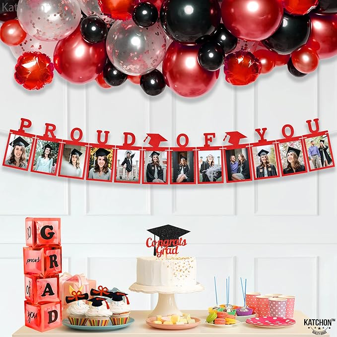 KatchOn, Red Graduation Photo Banner 2025 - Large 10 Feet | Proud of You | Graduation Decorations 2025 | Personalized Grad Banner | Felt Grad Picture 2025