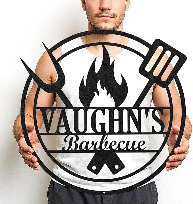 Custom BBQ Metal Sign Personalized Grill Name Wall Art for Outdoor Kitchen Patio Backyard Decor Fathers Gift for Dad Grandpa Husband Barbecue Smoker Area Sign, Grilling Lover Gifts 17