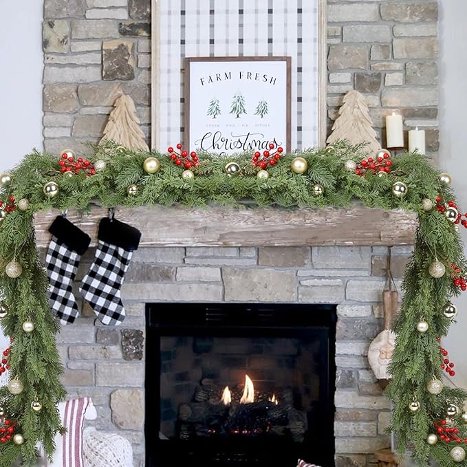 DearHouse Pine Christmas Garland,6Ft WinterArtificial Greenery Garland for Holiday Season Mantel Fireplace Table Runner Centerpiece Decor