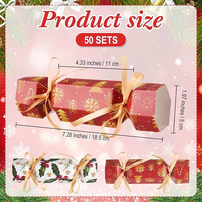 Xinnun 50 Packs Christmas Cracker Kit No Snap Xmas Party Table Favors Snowflake Reindeer DIY Christmas Party Cracker Candy Boxes for Holiday Dinner Decoration Gift(Berry Style)