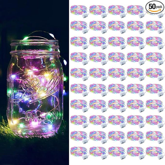 ZGWJ 50 Pack Fairy Lights Battery Operated, 7ft 20 Mini LED Fairy String Lights Silver Wire 3 Modes for DIY, Parties, Wedding, Bedroom, Halloween Christmas Decoration Multicolor
