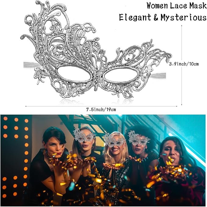 Erythem Masquerade Mask for Women, Venetian Lace Masquerade Mask for Halloween Mardi Gras Costume Party, Fit for Adult