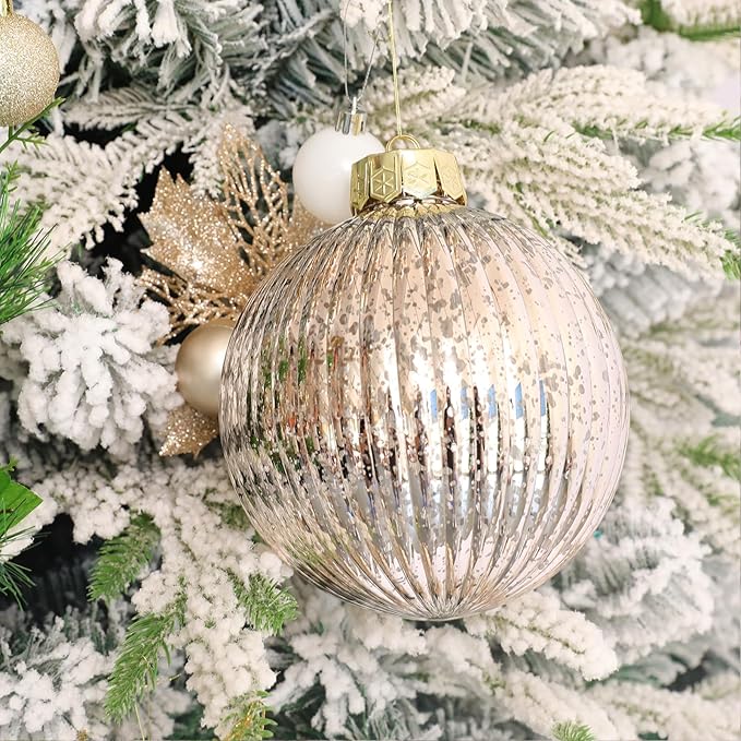 Large Christmas Ball Ornaments, Oversized Shatterproof Plastic Decorative Hanging Mercury Ornaments Ball for Xmas Holiday Party Decorations (Champagne, 6.0")
