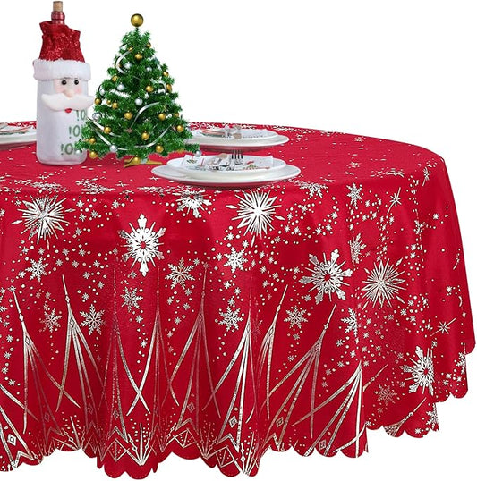 LUSHVIDA Christmas Round Table Cloth – Washable Water Resistance Holiday Microfiber Tablecloth Decorative Table Cover for Banquet Party Kitchen Dining Room, 60 Inch