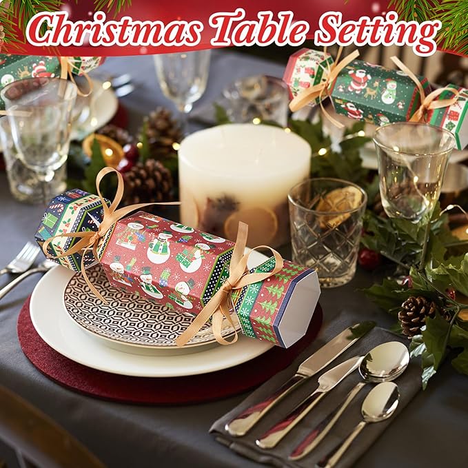 Xinnun 50 Packs Christmas Cracker Kit No Snap Xmas Party Table Favors Snowflake Reindeer DIY Christmas Party Cracker Candy Boxes for Holiday Dinner Decoration Gift(Snowman Style)
