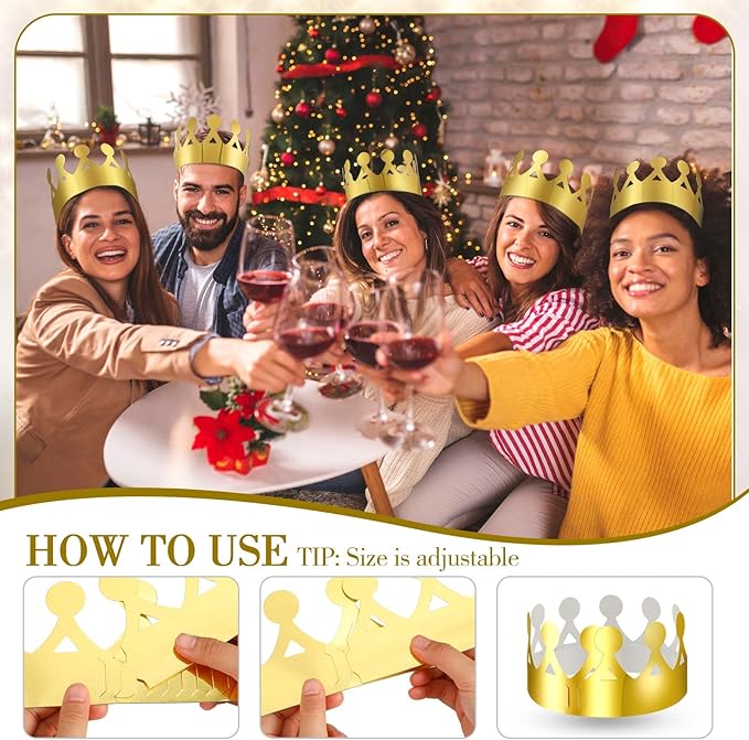 Crtiin 30 Pcs Gold Paper Crown for Adults Princess Hats Crafts Birthday Party Bulk Crowns for School Classroom(Cute Style)