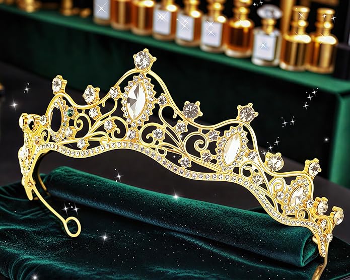 Crystal Crown for Women Girls Elegant Gold Princess Headband Sparkling Rhinestones Queen Tiara for Weddings Birthday Parties Proms Pageant Cosplay