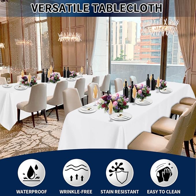 PureFit 8 Pack White Cloths 60 x 126 Inch for 6 Ft Rectangle Table - Stain and Wrinkle Resistant Linen, Polyester Covers for Dining, Wedding, Party, Banquet and Camping