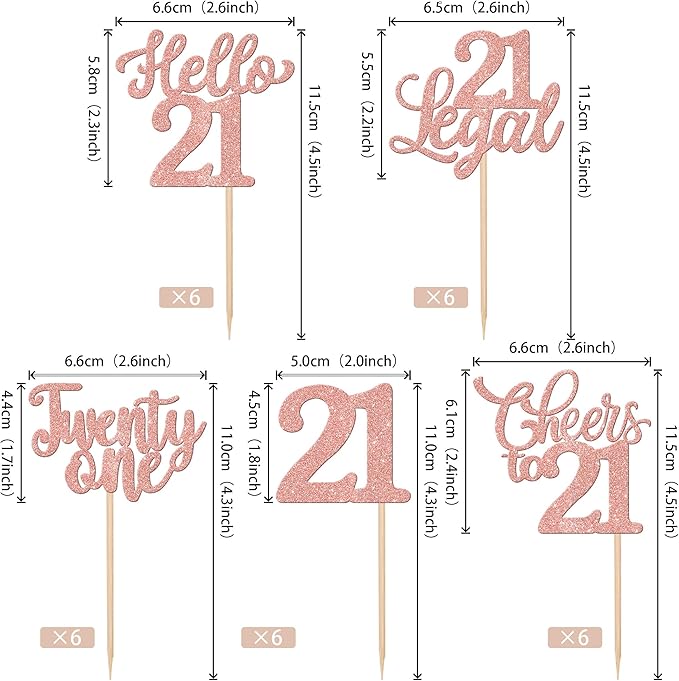 30PCS Happy 21st Birthday Cupcake Toppers Glitter Twenty One Legal 21 Hello 21 Cupcake Picks Cheers to 21 Birthday Decorations for 21st Birthday Anniversary Party Cake Decoration Supplies Rose Gold