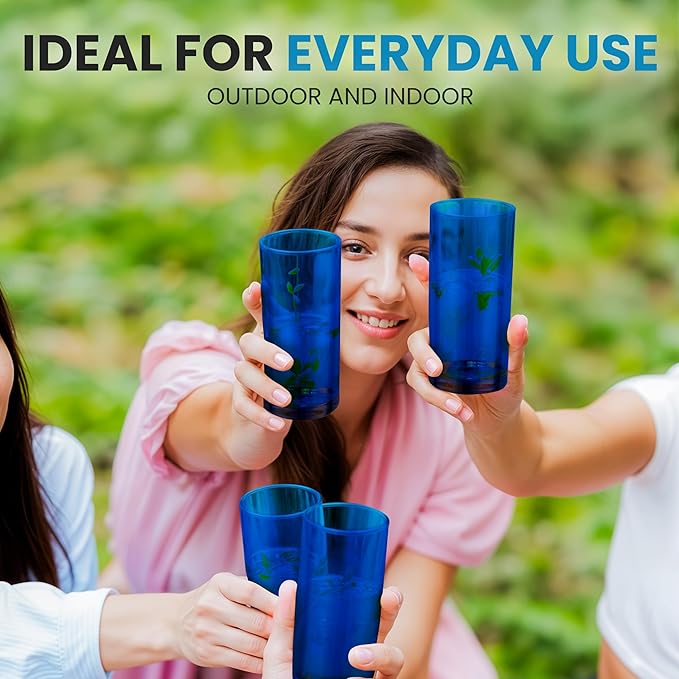 Zulay Kitchen Acrylic Plastic Glasses Drinkware - 6 Piece Unbreakable Plastic Tumblers - BPA-Free, Reusable Plastic Drinking Glasses for Home & Outdoors - Lead-Free & Dishwasher Safe - Dark Blue 24 oz