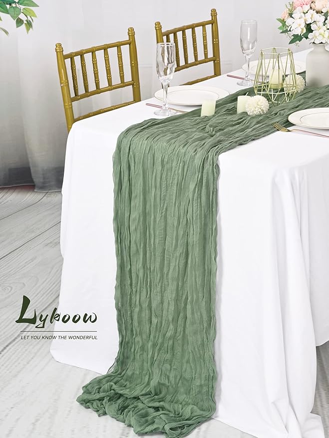 3 Pack Sage Green Cheesecloth Table Runner, 13Ft x 35" Sage Rustic Gauze Boho Wedding Table Runner Decoration, Wedding Party Bridal Shower