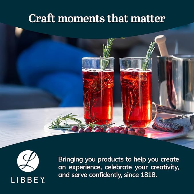 Libbey Polaris Tumbler and Rocks Glass Set, Smoke Hue Drinkware Glasses Set, Lead-Free Tall Water Glasses with Modern Clean Lines, Dishwasher Safe Drinking Glasses Set of 16